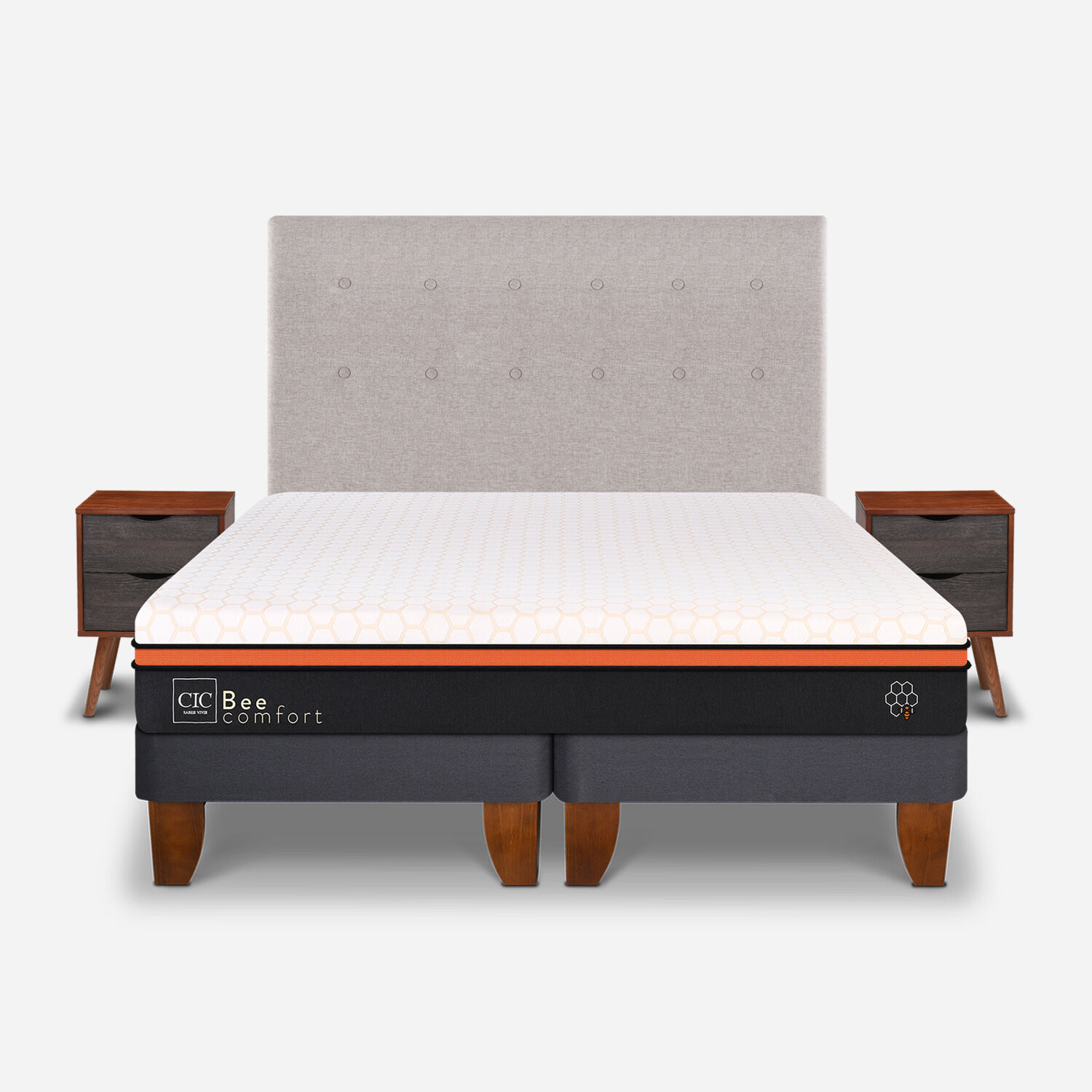 Cama Europea 2 Plazas Bee Comfort Base Dividida + Set Tigris
