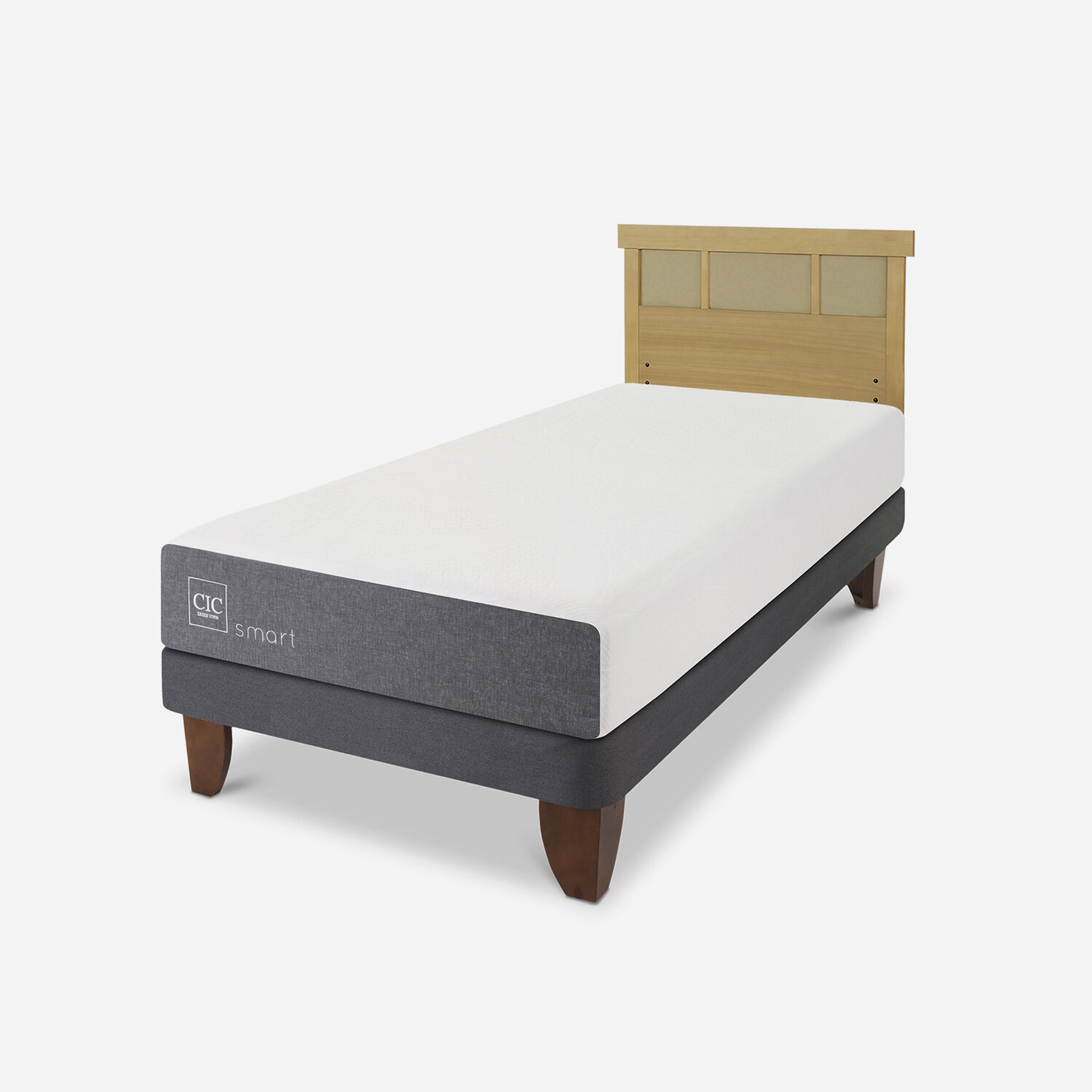 Cama Europea 1 Plaza Smart + Respaldo Dubl&iacute;n Mostaza