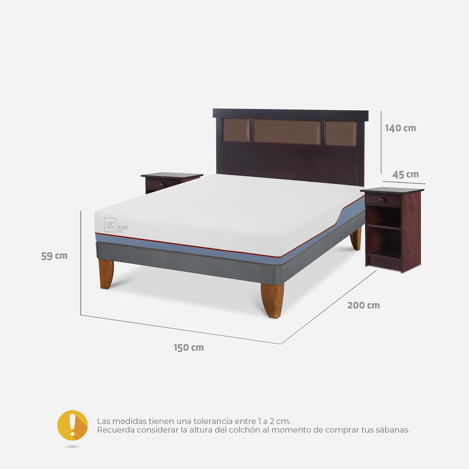 Cama Europea 2 Plazas Excellence Plus Base Normal + Set Dubl&iacute;n Chocolate