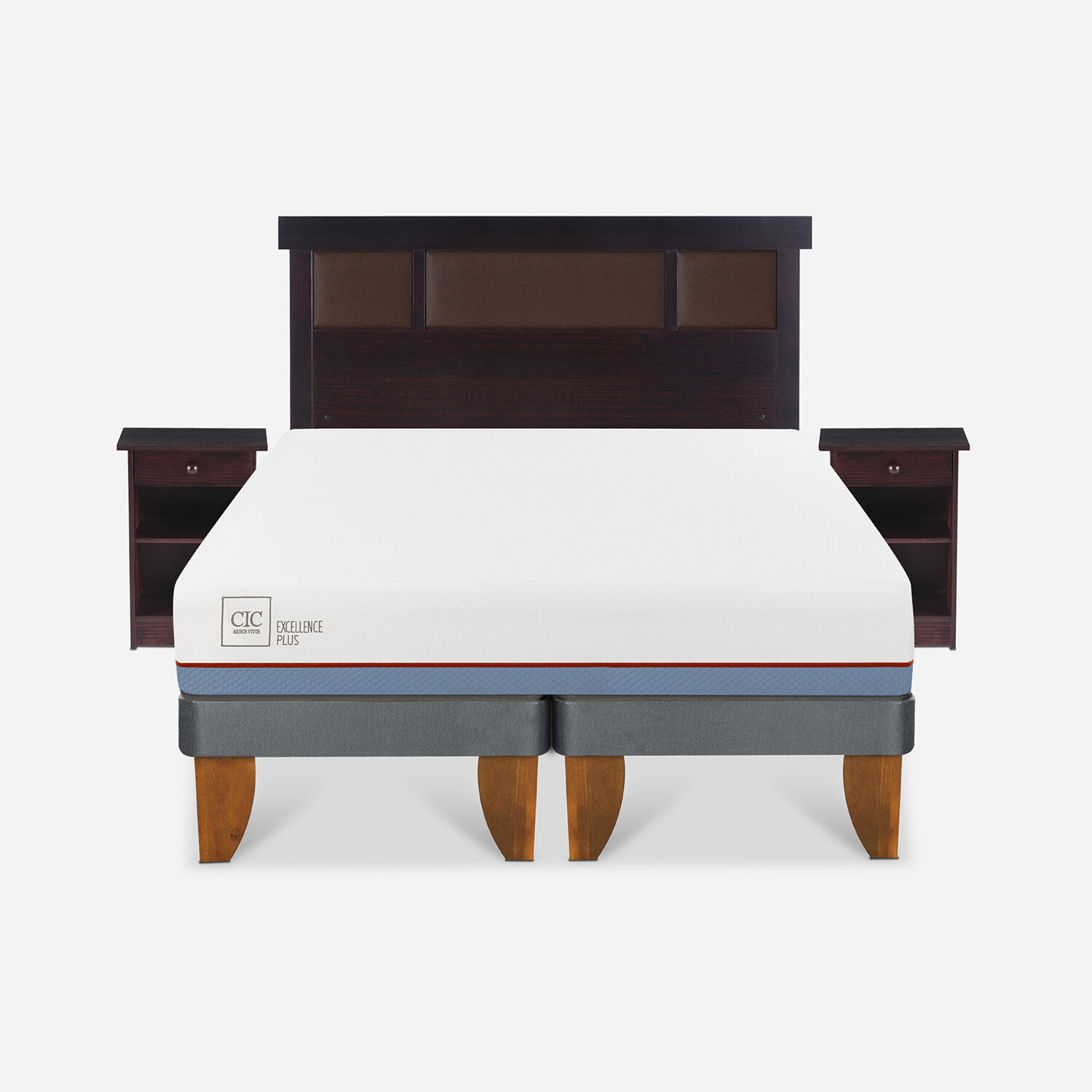 Cama Europea 2 Plazas Excellence Plus Base Dividida + Set Dubl&iacute;n Chocolate