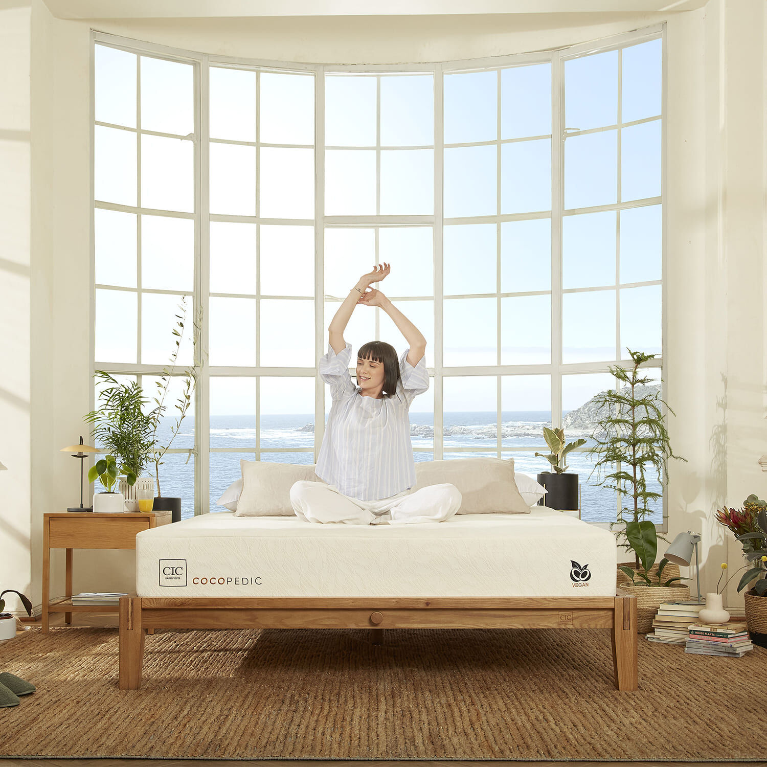 Cama Europea 2 Plazas Cocopedic Base Dividida + Respaldo Mir&oacute; Olivo