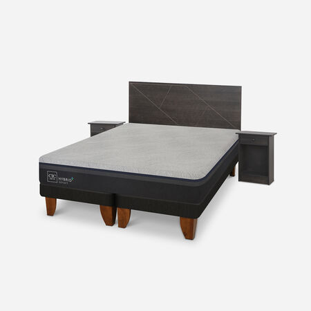 Cama Europea King Hybrid Plus + Set Villarrica Gris