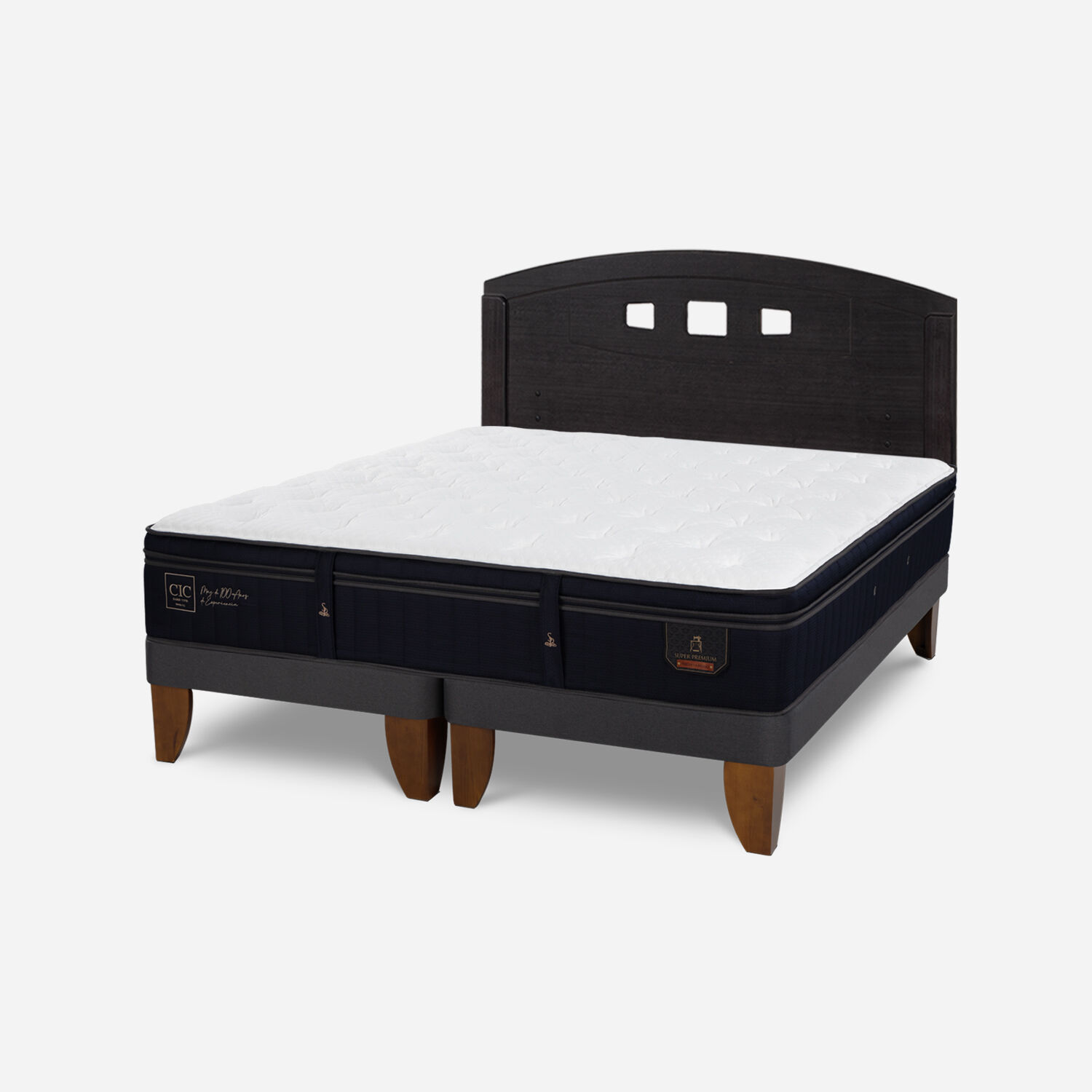 Cama Europea 2 Plazas Super Premium Base Dividida + Respaldo Gales Negro