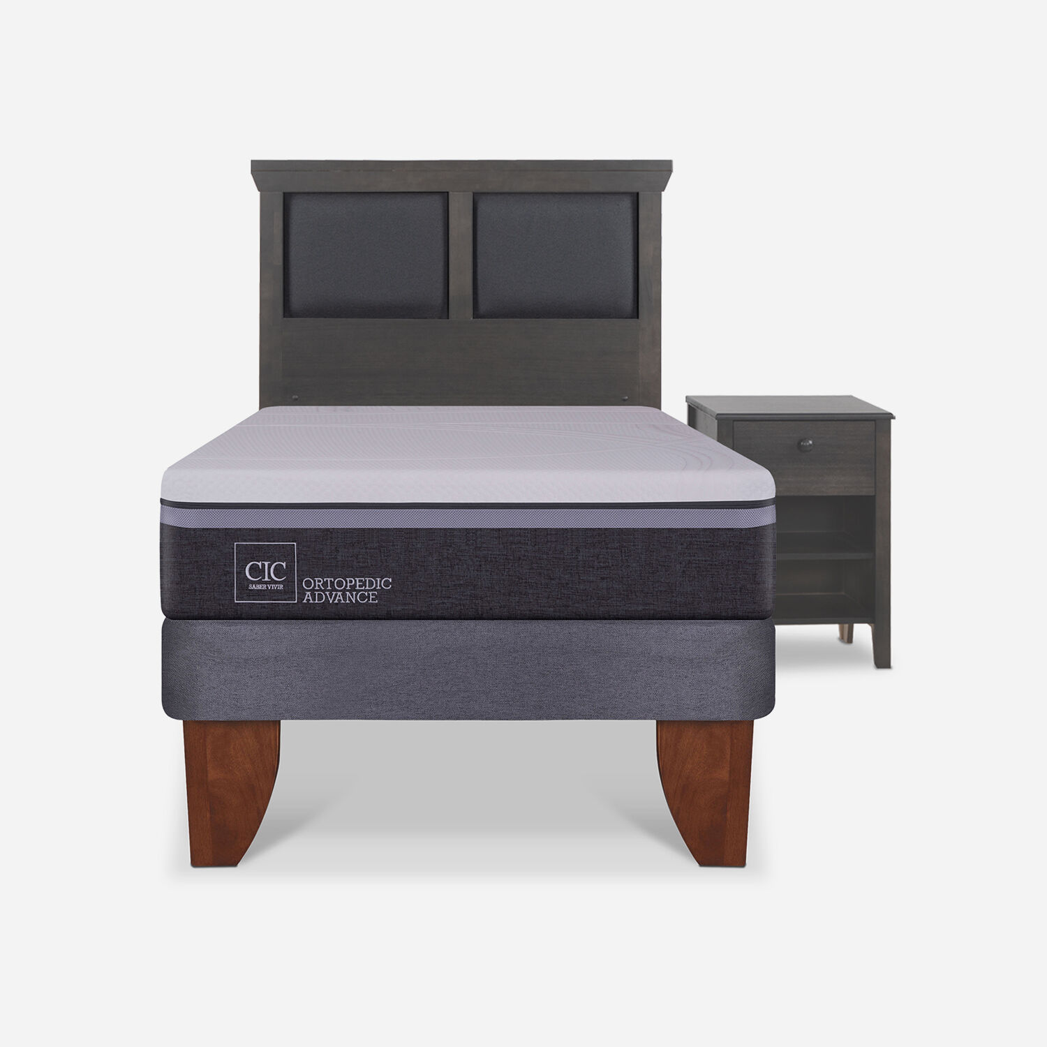 Cama Europea 1,5 Plazas Ortopedic Advance + Set Torino Gris