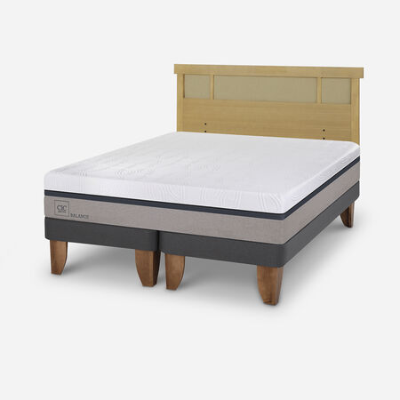 Cama Europea 2 Plazas Balance Base Dividida + Respaldo Dubl&iacute;n Mostaza