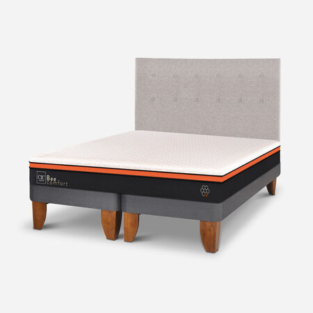 Cama Europea 2 Plazas Bee Comfort Base Dividida + Respaldo Tigris