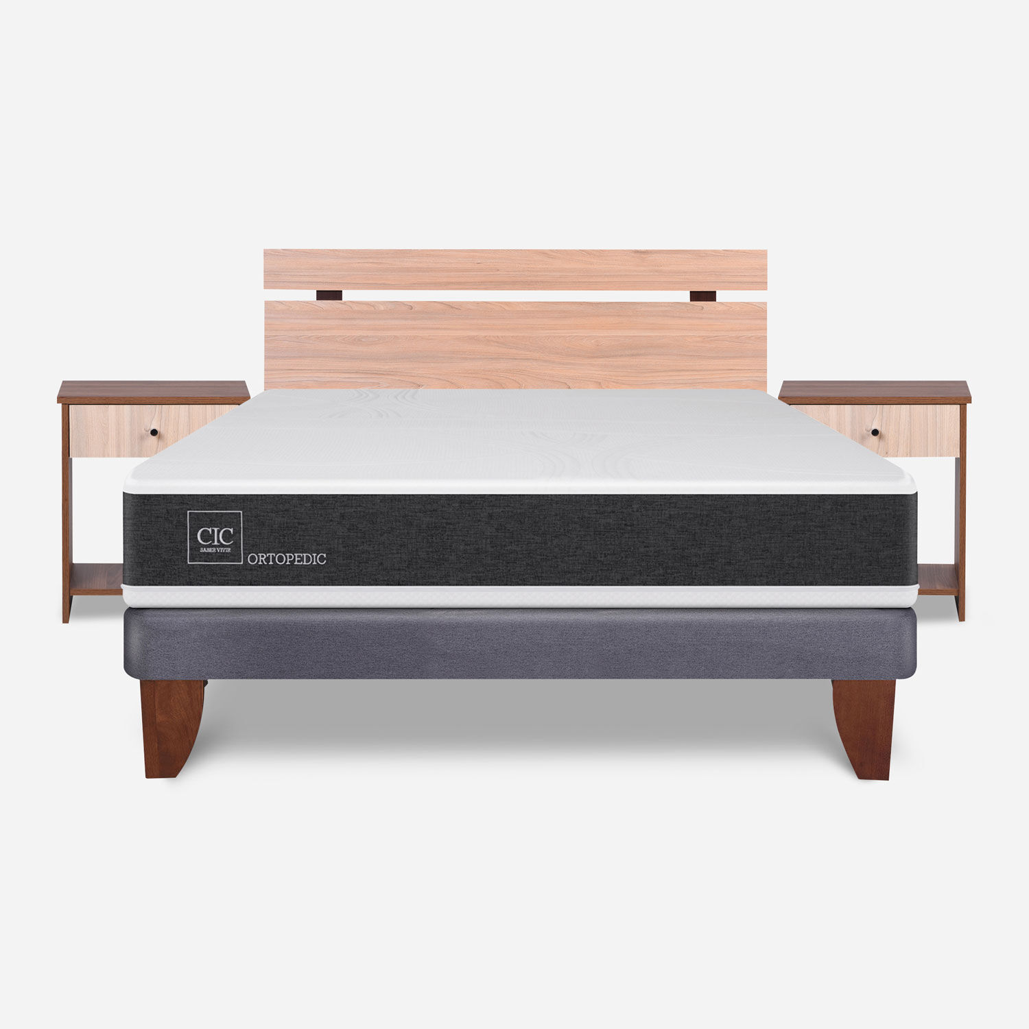 Cama Europea 2 Plazas Ortopedic Base Normal + Set Olmo
