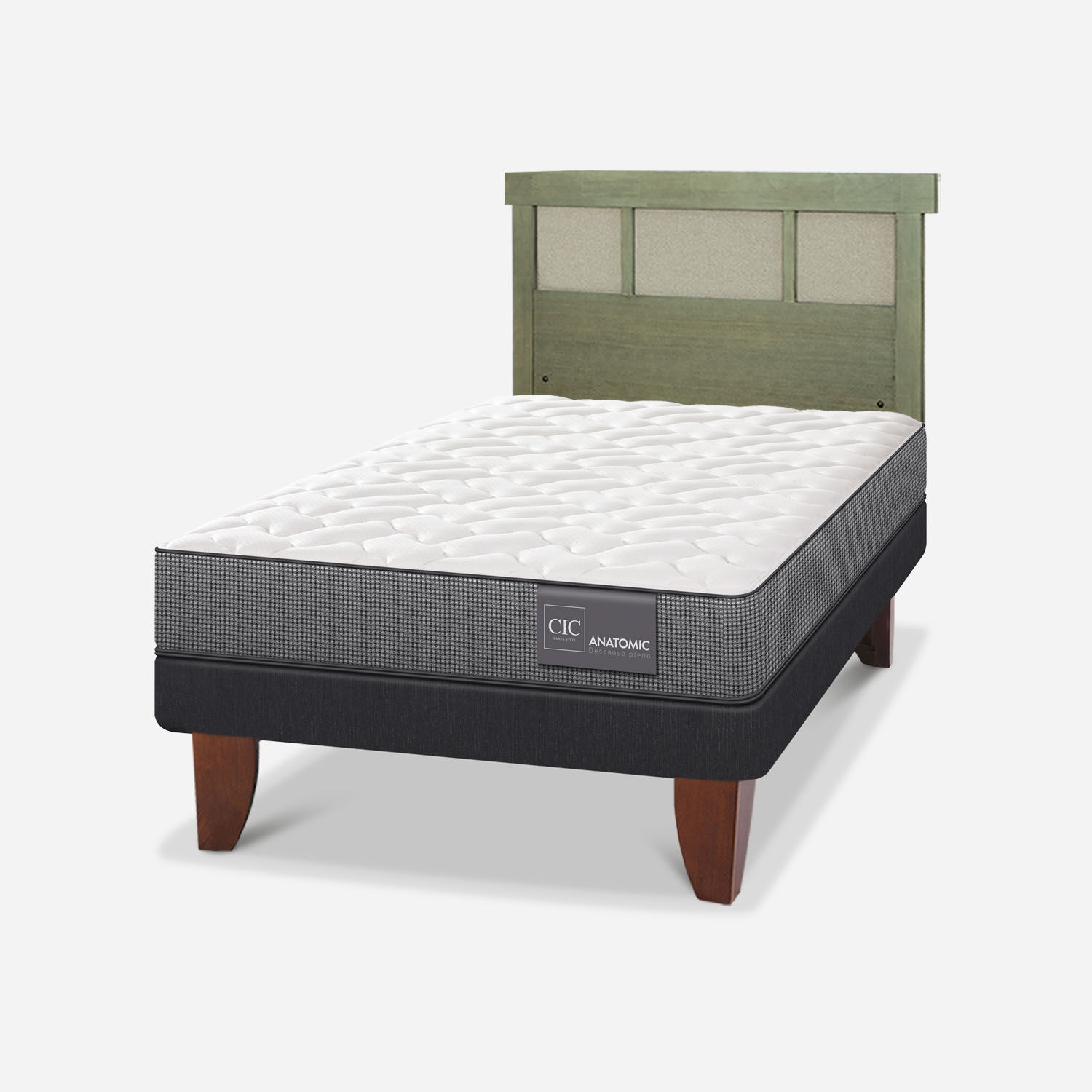 Cama Europea 1,5 Plazas Anatomic + Respaldo Dubl&iacute;n Olivo