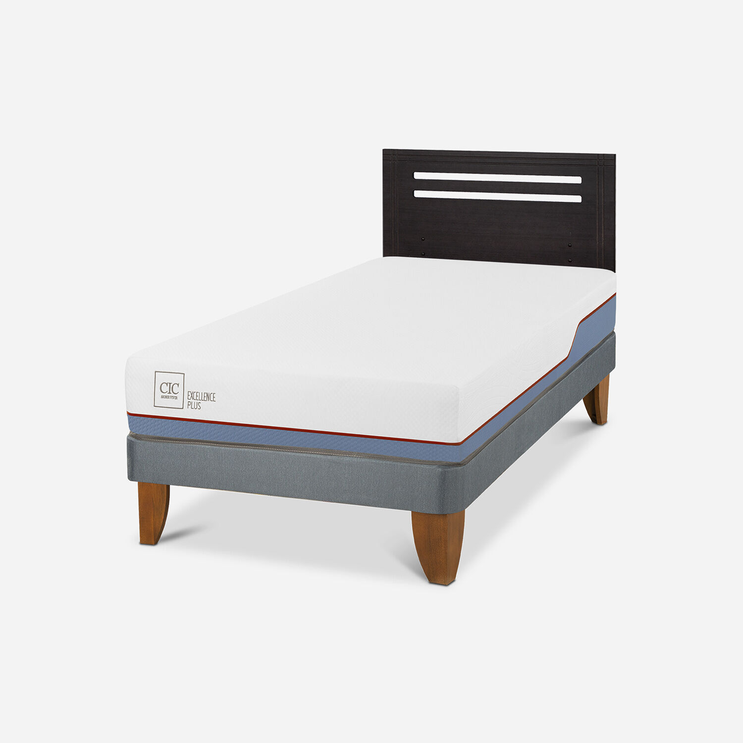 Cama Europea 1,5 Plazas Excellence Plus + Respaldo M&uacute;nich Negro