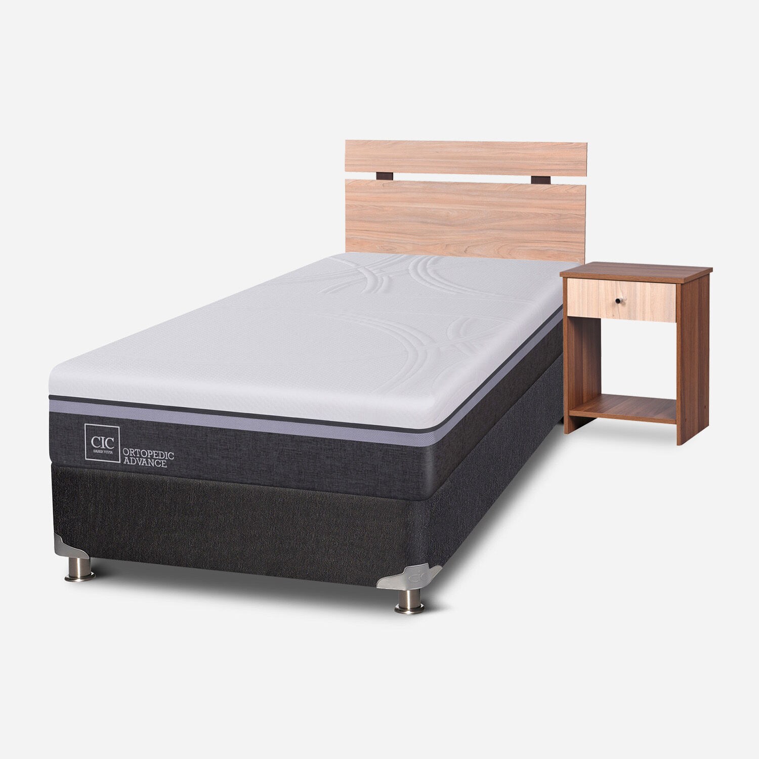 Box Spring 1,5 Plazas Ortopedic Advance 5 Zonas + Set Olmo