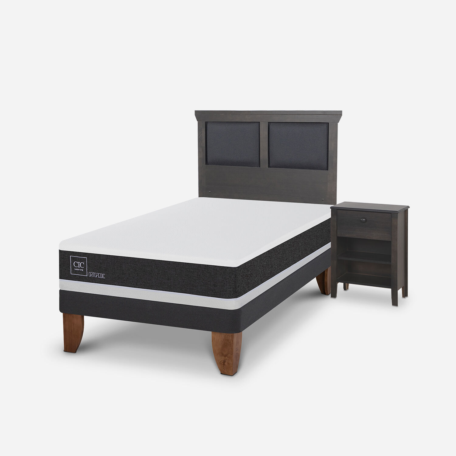 Cama Europea 1,5 Plazas Ortopedic + Set Torino Gris