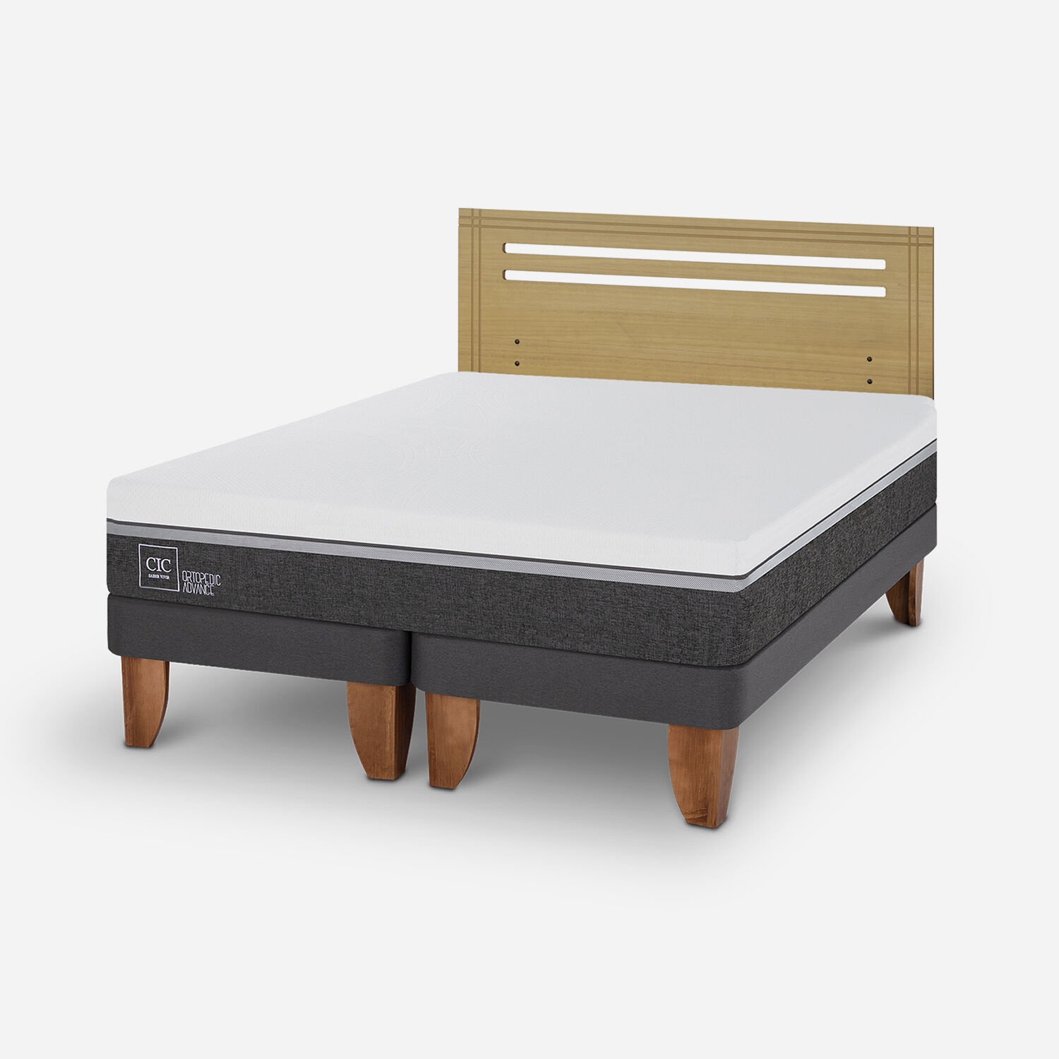 Cama Europea 2 Plazas Ortopedic Advance Base Dividida + Respaldo M&uacute;nich Mostaza