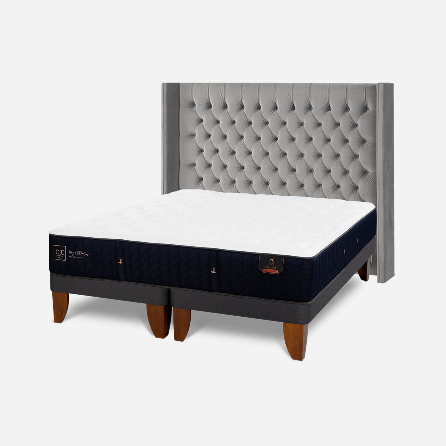 Cama Europea 2 Plazas Premium Base Dividida + Respaldo Sesia