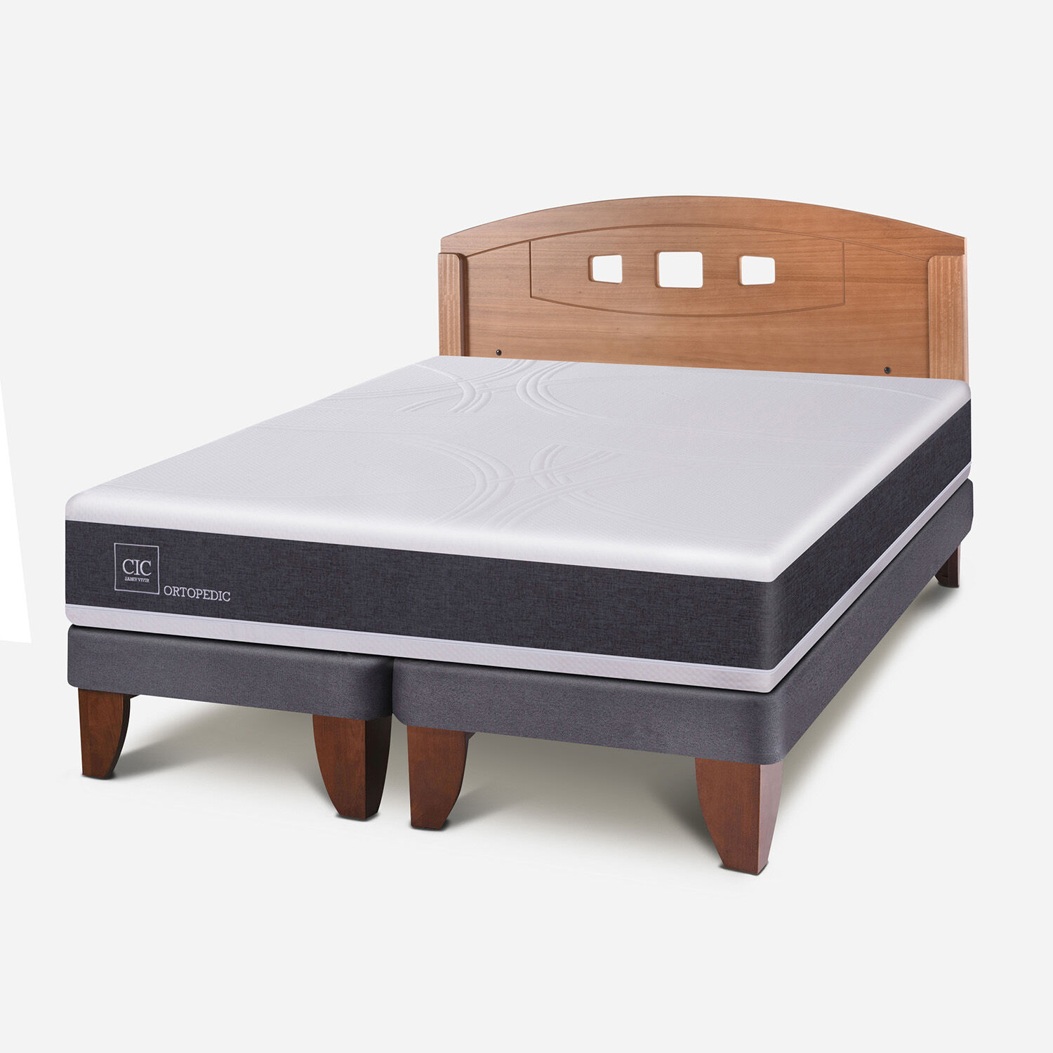 Cama Europea 2 Plazas Ortopedic Base Dividida + Respaldo Gales Caramel