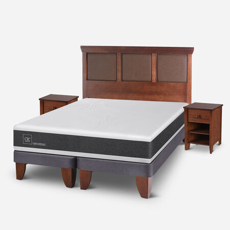 Cama Europea 2 Plazas Ortopedic Base Dividida + Set Torino Caramel