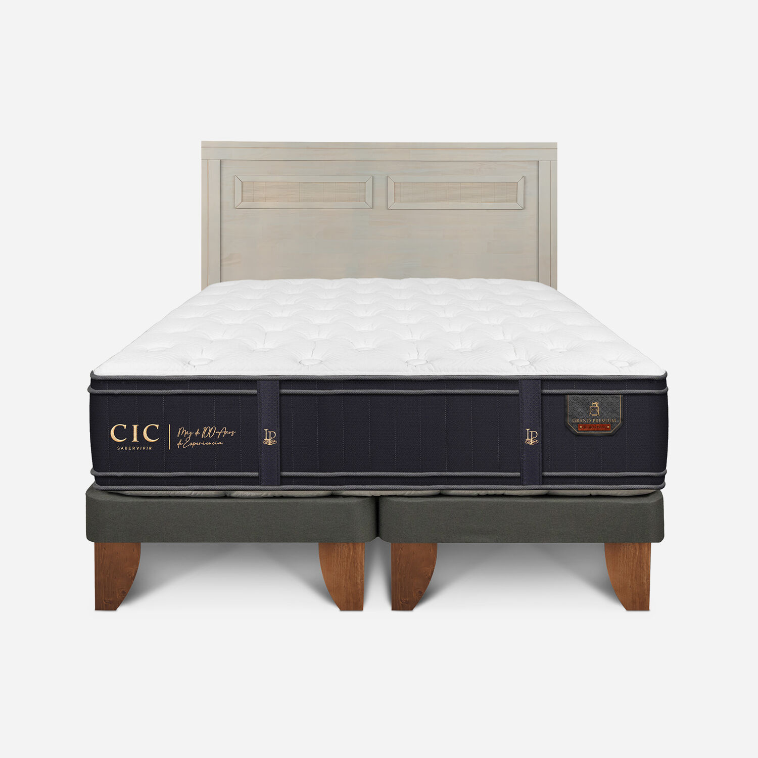 Cama Europea 2 Plazas Grand Premium Base Dividida + Respaldo Mil&aacute;n Alpino