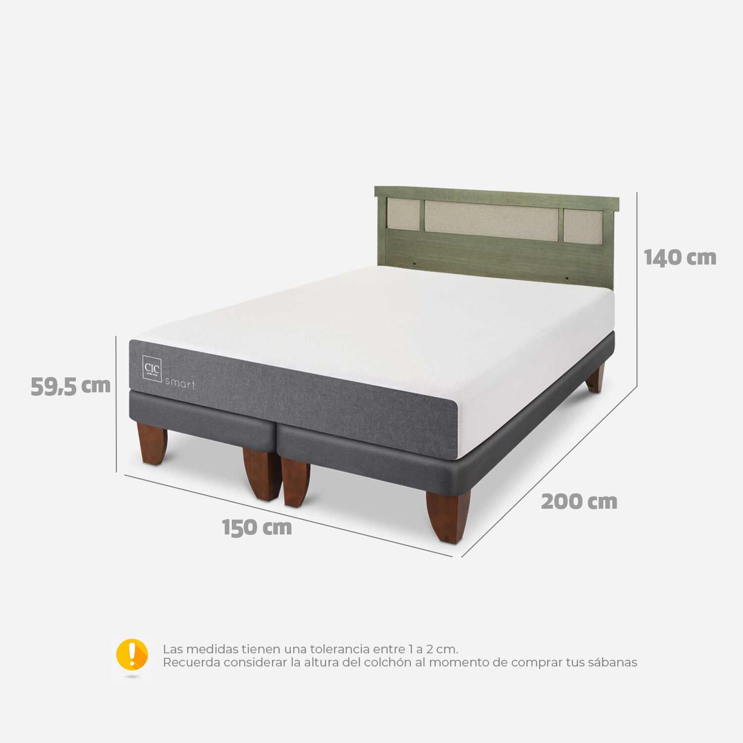 Cama Europea 2 Plazas Smart Base Dividida + Respaldo Dubl&iacute;n Olivo