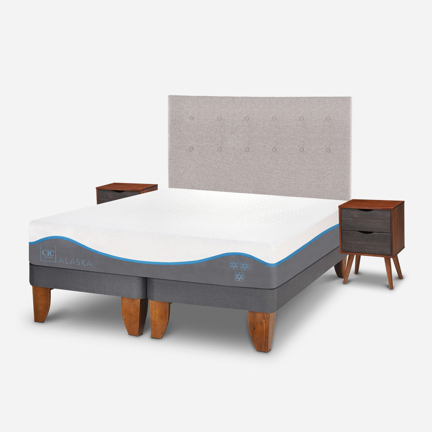 Cama Europea 2 Plazas Alaska Base Dividida + Set Tigris