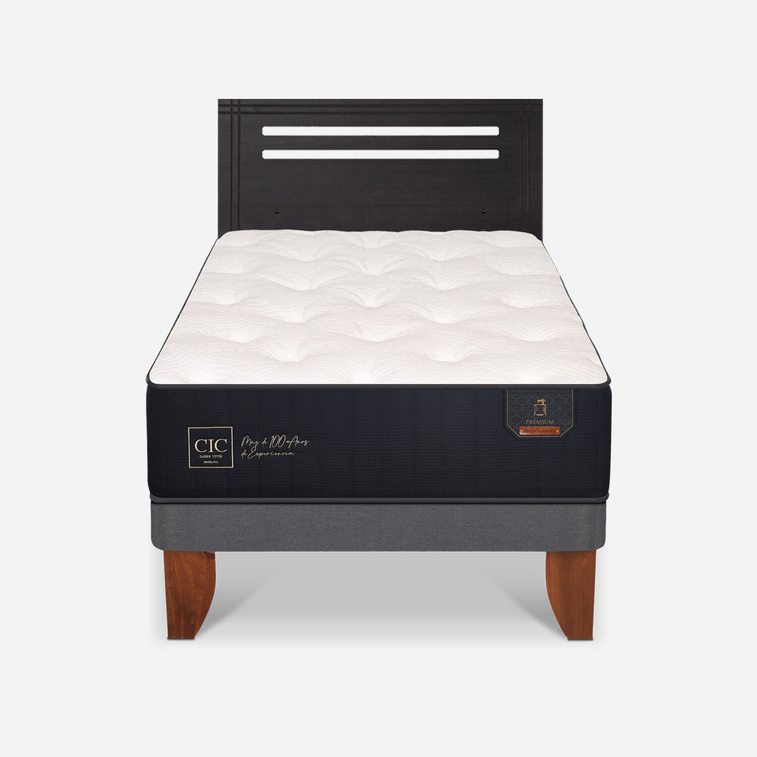 Cama Europea 1,5 Plazas Premium + Respaldo M&uacute;nich Negro