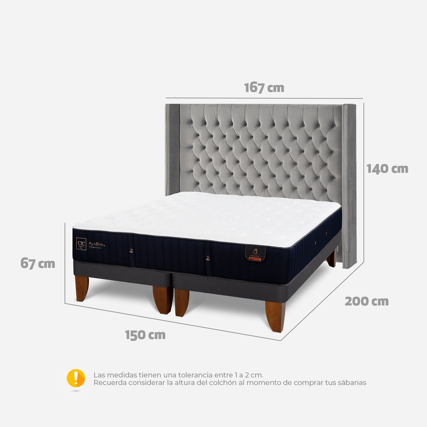 Cama Europea 2 Plazas Premium Base Dividida + Respaldo Sesia