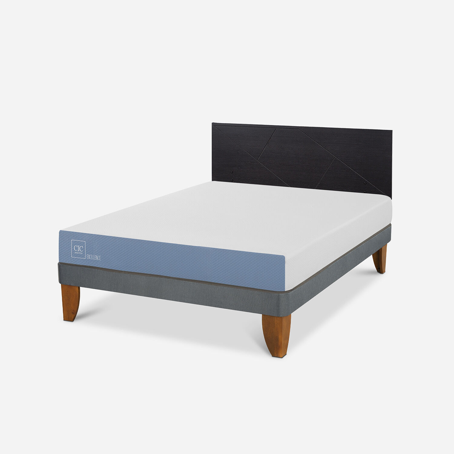 Cama Europea 2 Plazas Excellence Base Normal + Respaldo Villarrica Negro