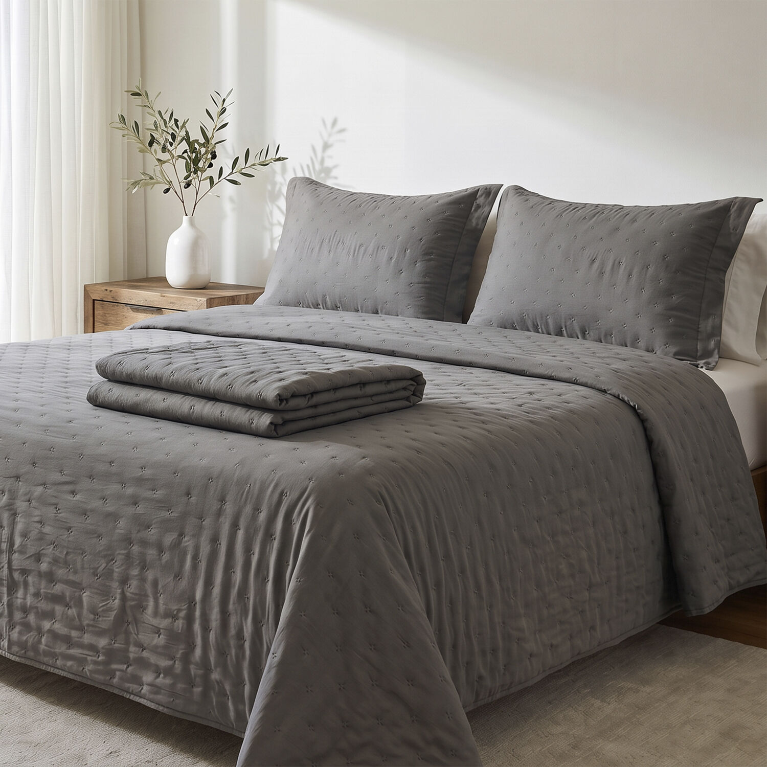 Quilt Single Microfibra Gris