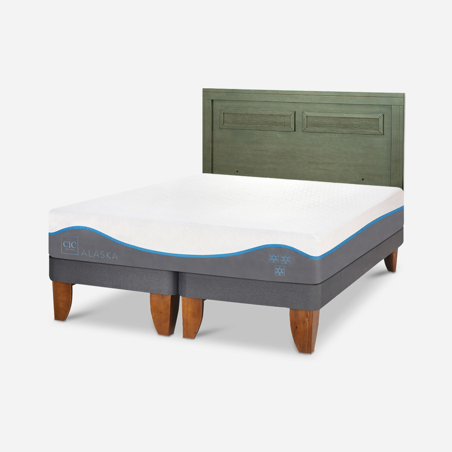 Cama Europea 2 Plazas Alaska Base Dividida + Respaldo Mil&aacute;n Olivo