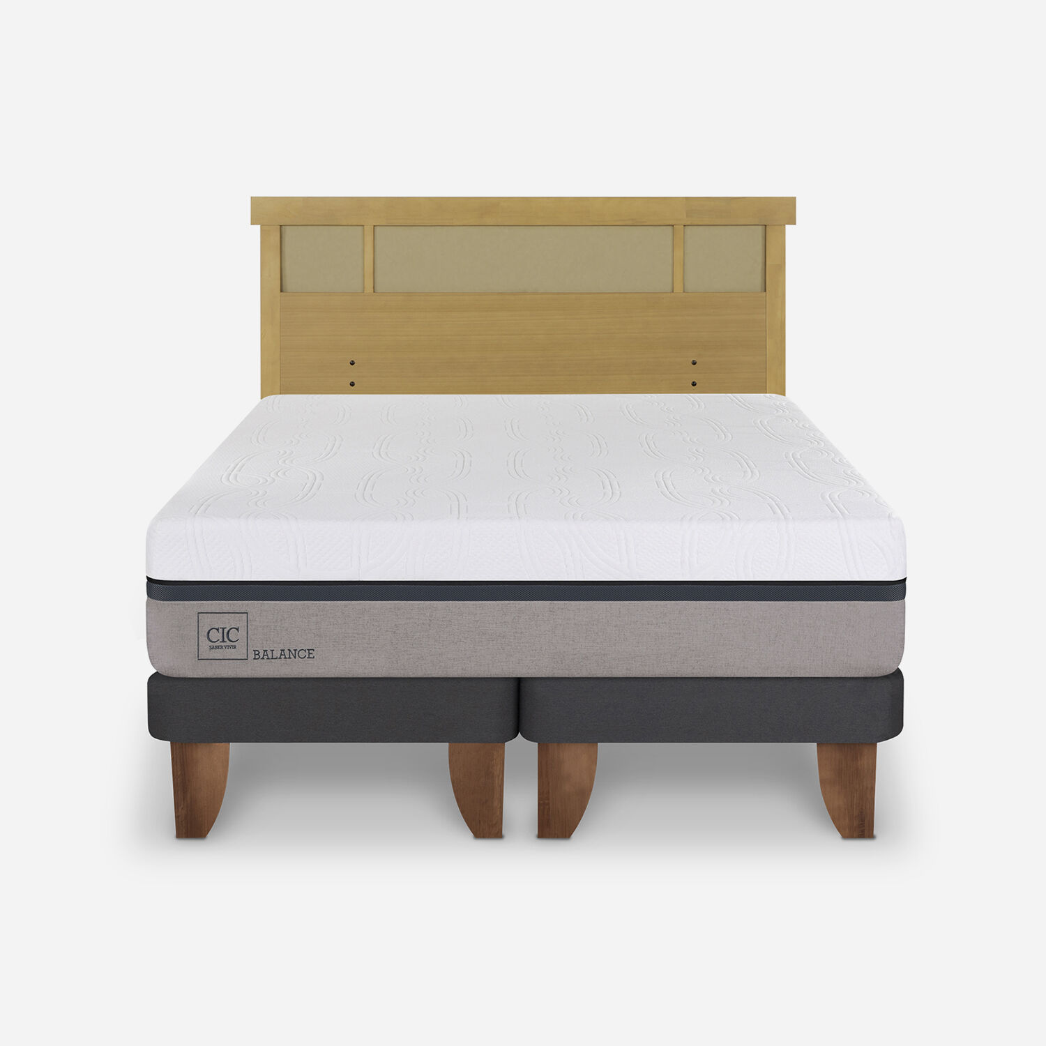 Cama Europea 2 Plazas Balance Base Dividida + Respaldo Dubl&iacute;n Mostaza