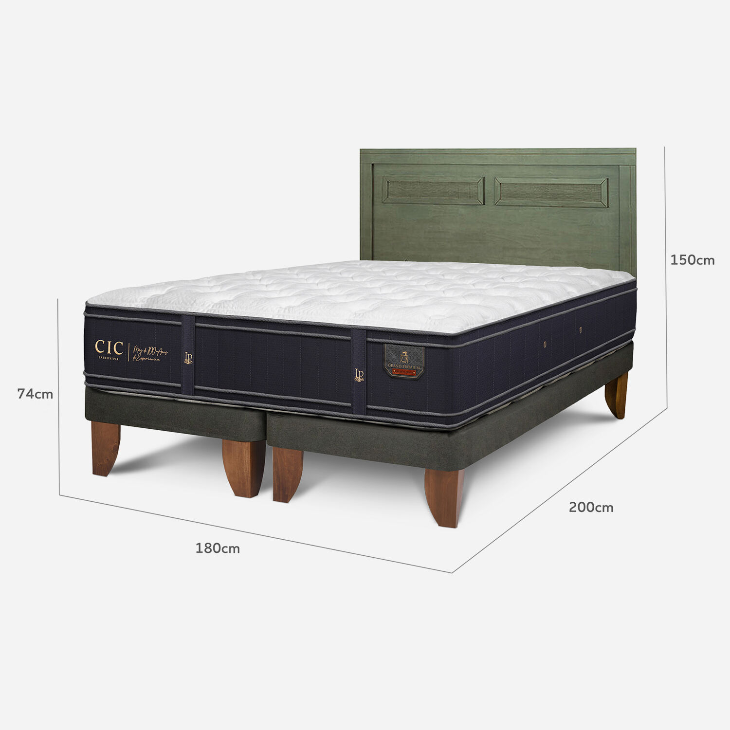 Cama Europea King Grand Premium + Respaldo Mil&aacute;n Olivo