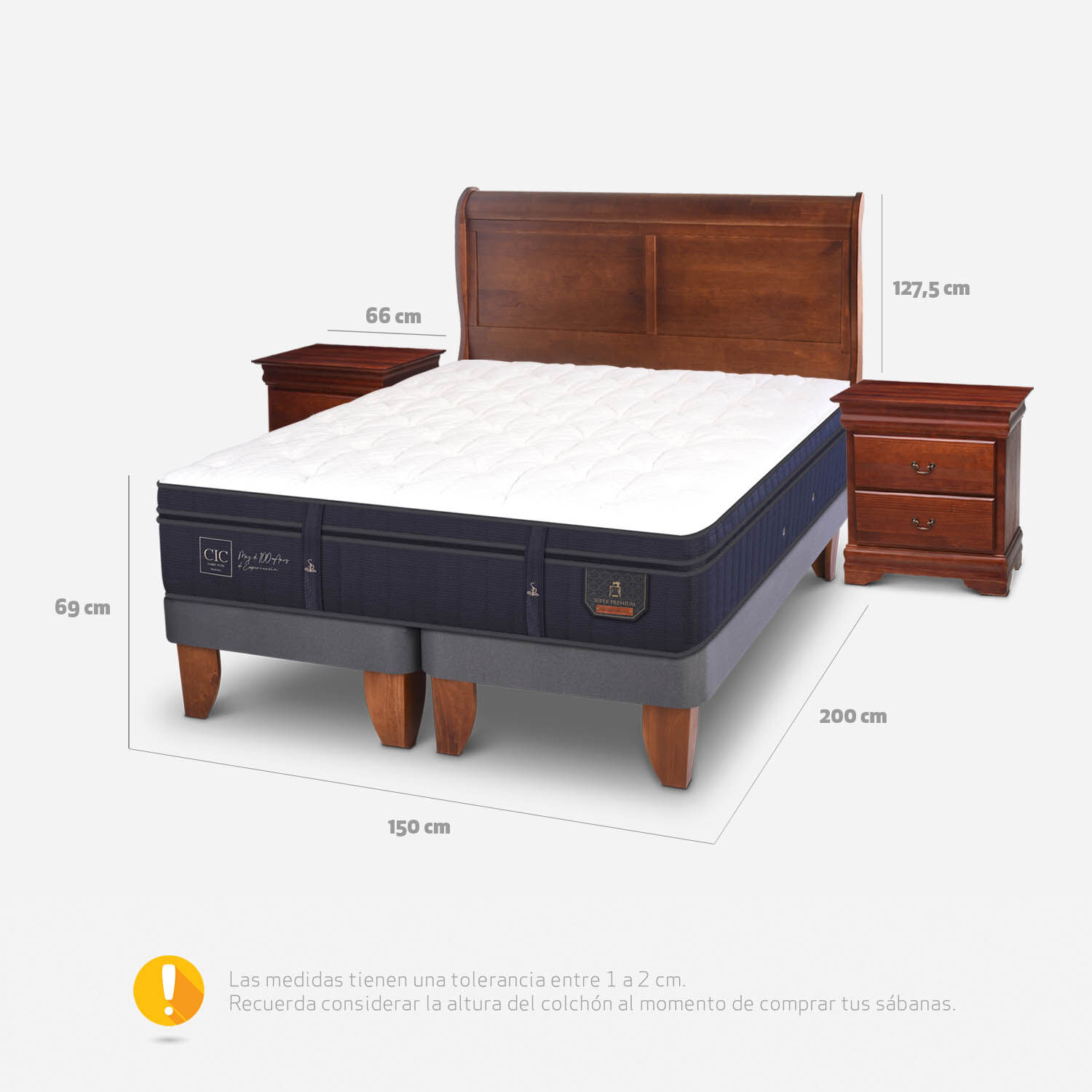 Cama Europea 2 Plazas Super Premium Base Dividida + Set Mir&oacute; Caramel
