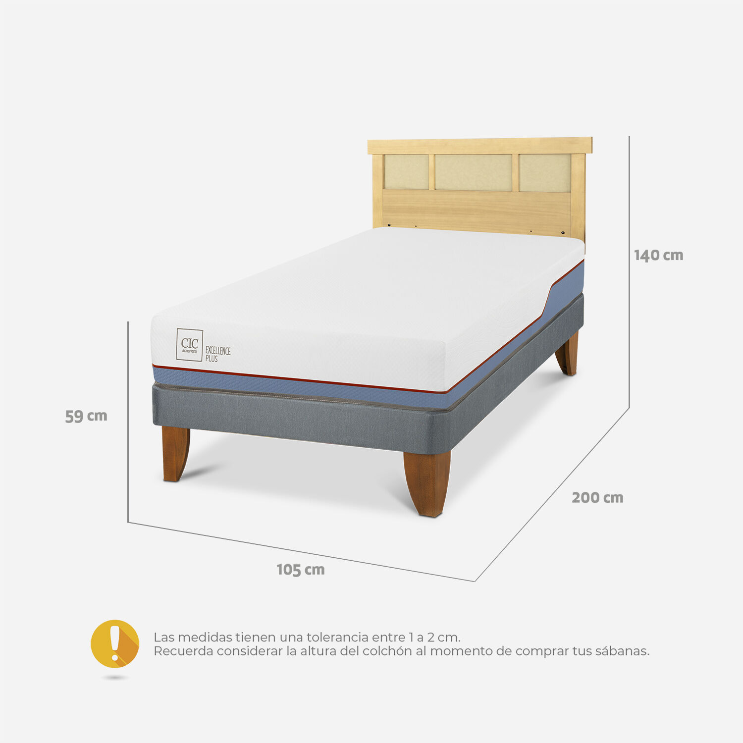 Cama Europea 1,5 Plazas Excellence Plus + Respaldo Dubl&iacute;n Mostaza