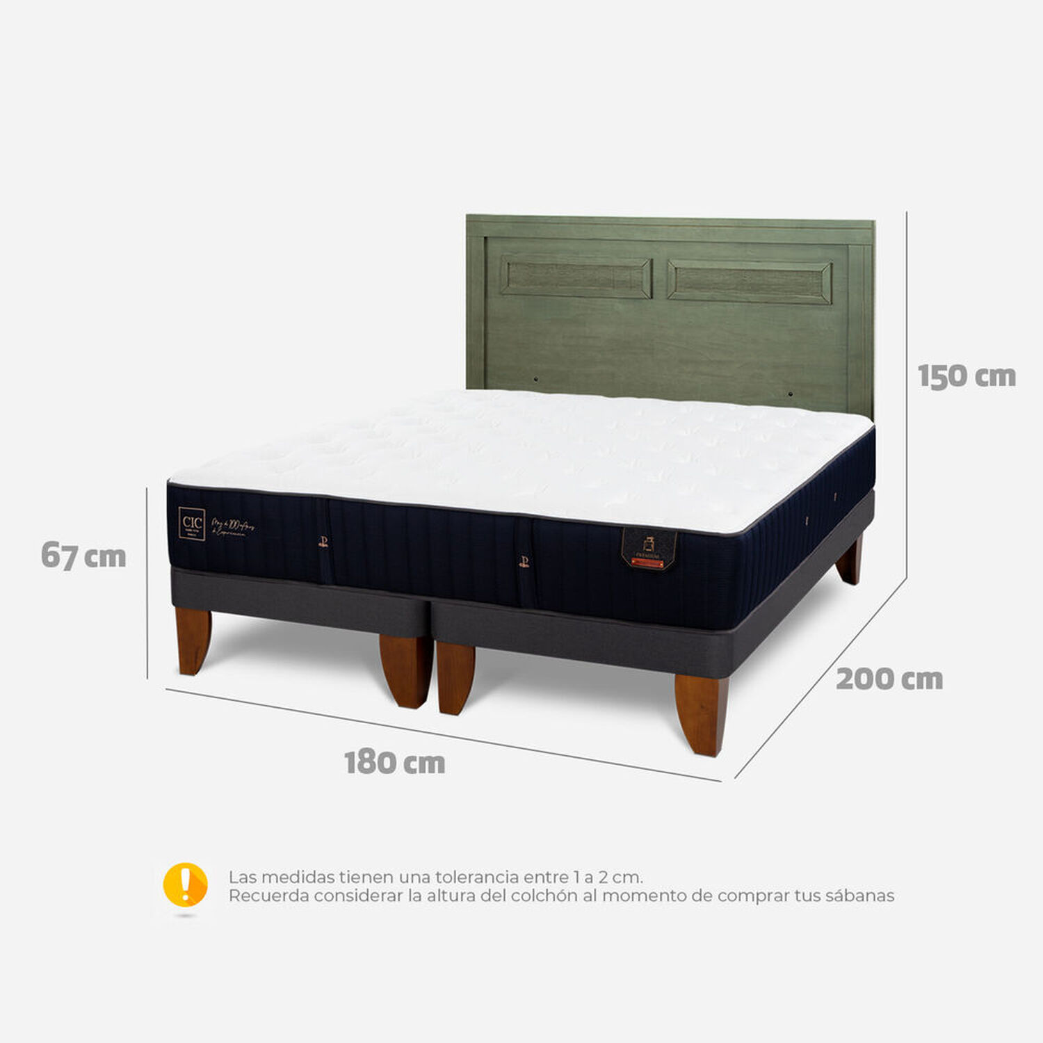 Cama Europea King Premium + Respaldo Mil&aacute;n Olivo