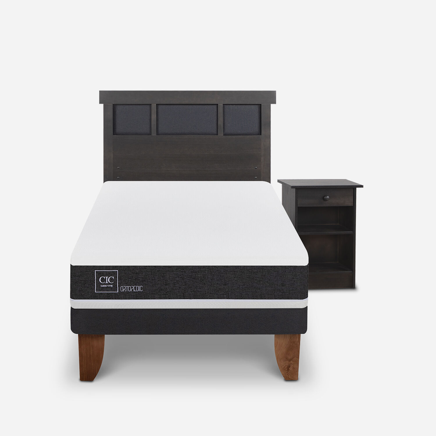 Cama Europea 1,5 Plazas Ortopedic + Set Dubl&iacute;n Gris