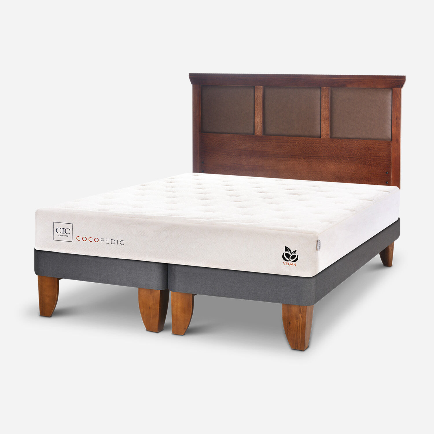 Cama Europea 2 Plazas Cocopedic Base Dividida + Respaldo Torino Caramel