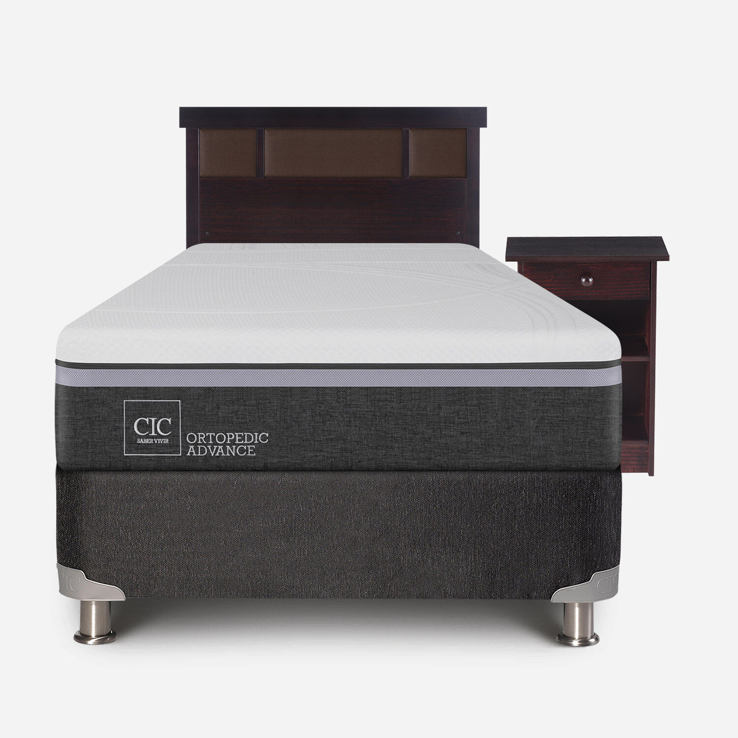 Box Spring 1,5 Plazas Ortopedic Advance 5 Zonas + Set Dubl&iacute;n Chocolate
