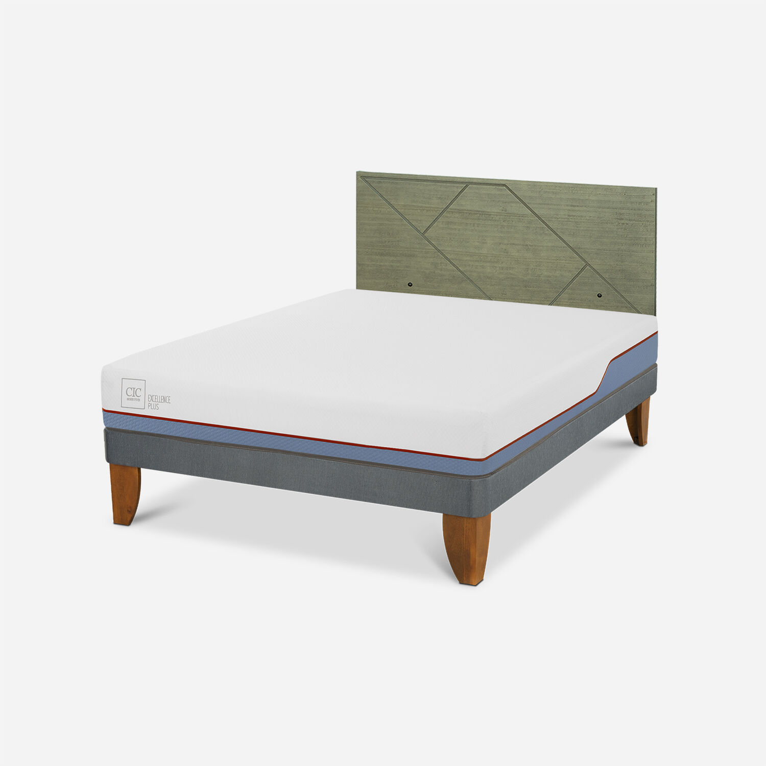 Cama Europea 2 Plazas Excellence Plus Base Normal + Respaldo Villarrica Olivo