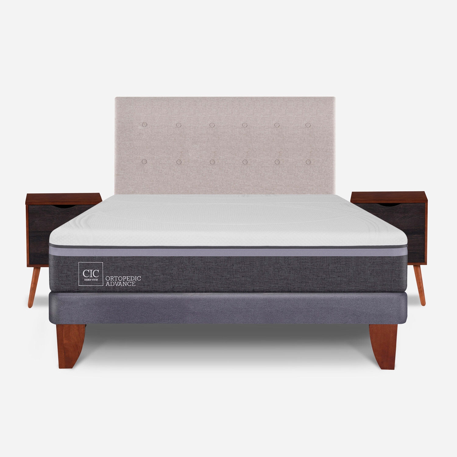 Cama Europea 2 Plazas Ortopedic Advance Base Normal + Set Tigris