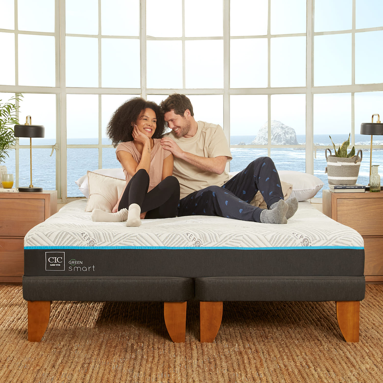 Cama Europea King Green Infinity Respaldo Dubl&iacute;n Gris