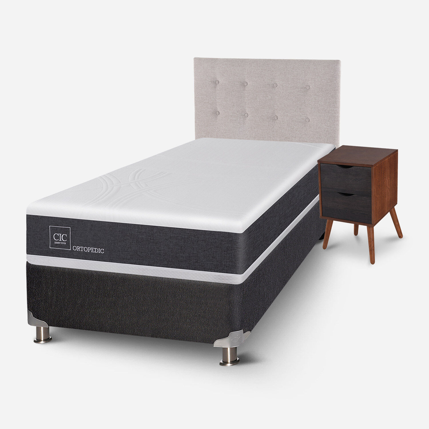 Box Spring 1,5 Plazas Ortopedic 5 Zonas + Set Tigris