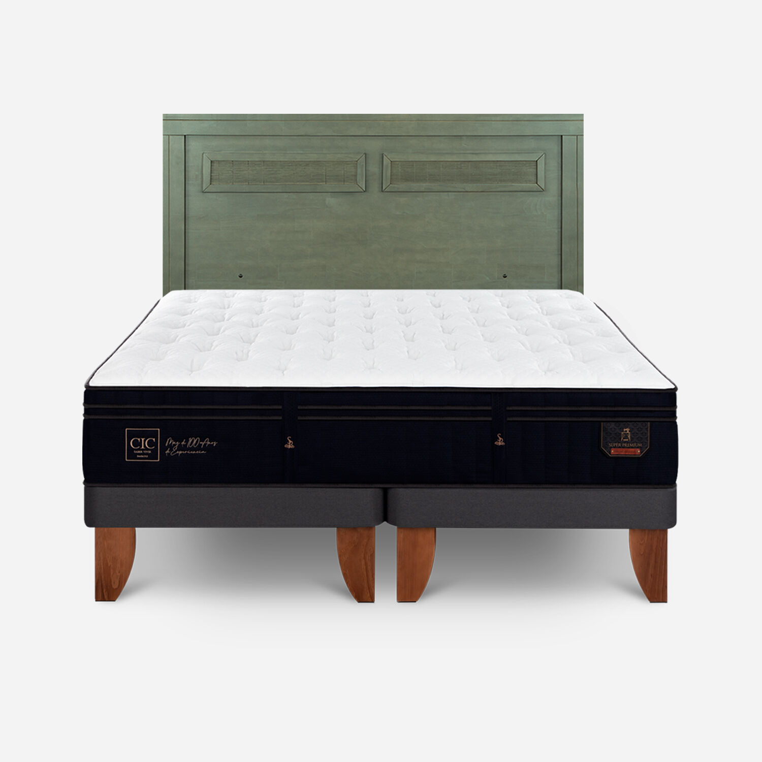 Cama Europea 2 Plazas Super Premium Base Dividida + Respaldo Mil&aacute;n Olivo