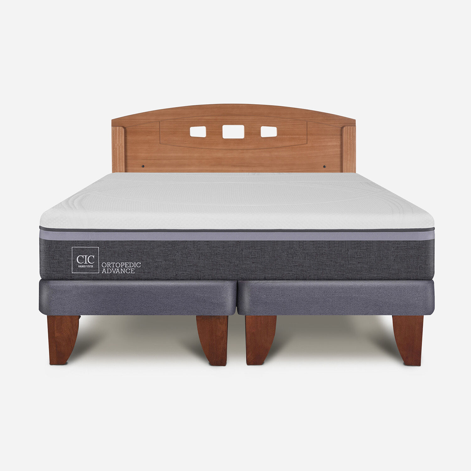 Cama Europea 2 Plazas Ortopedic Advance Base Dividida + Respaldo Gales Caramel