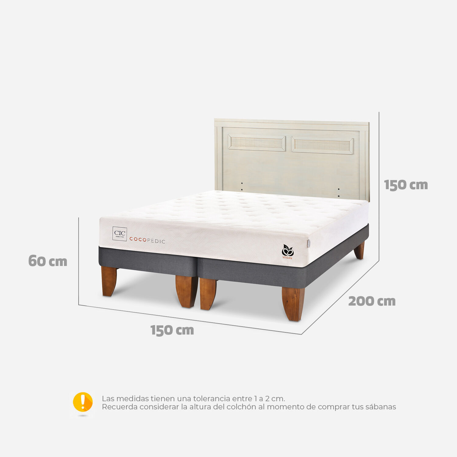 Cama Europea 2 Plazas Cocopedic Base Dividida + Respaldo Mil&aacute;n Alpino