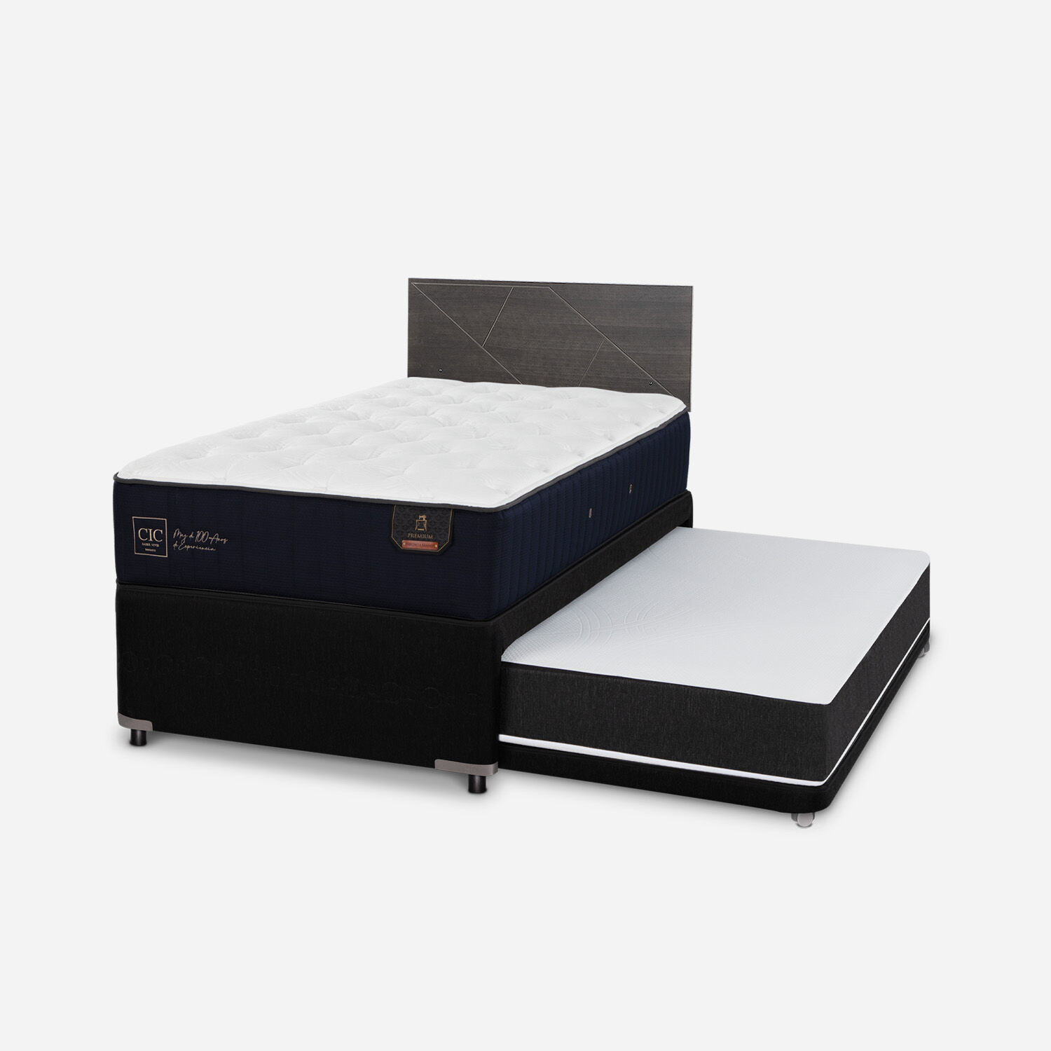 Cama Nido Div&aacute;n Premium + Respaldo Villarrica Gris