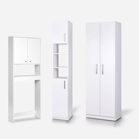 Set de Ba&ntilde;o Estante 2 Puertas 1 Repisa + Estante Organizador + Organizador 2 Puertas Blanco