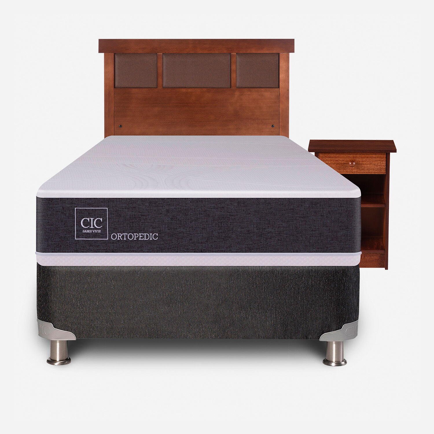 Box Spring 1 Plaza Ortopedic 5 Zonas + Set Dubl&iacute;n Caramel