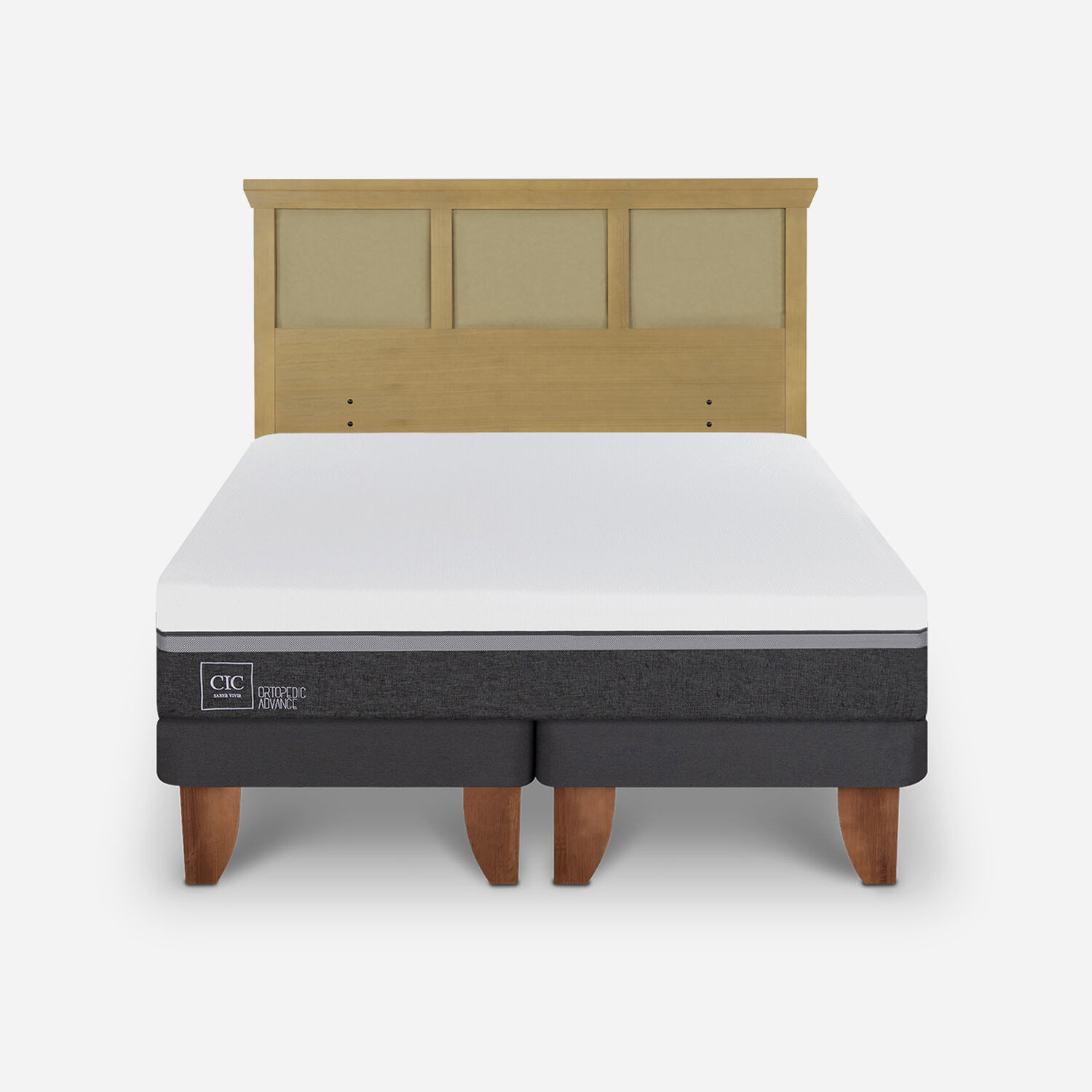 Cama Europea 2 Plazas Ortopedic Advance Base Dividida + Respaldo Torino Mostaza