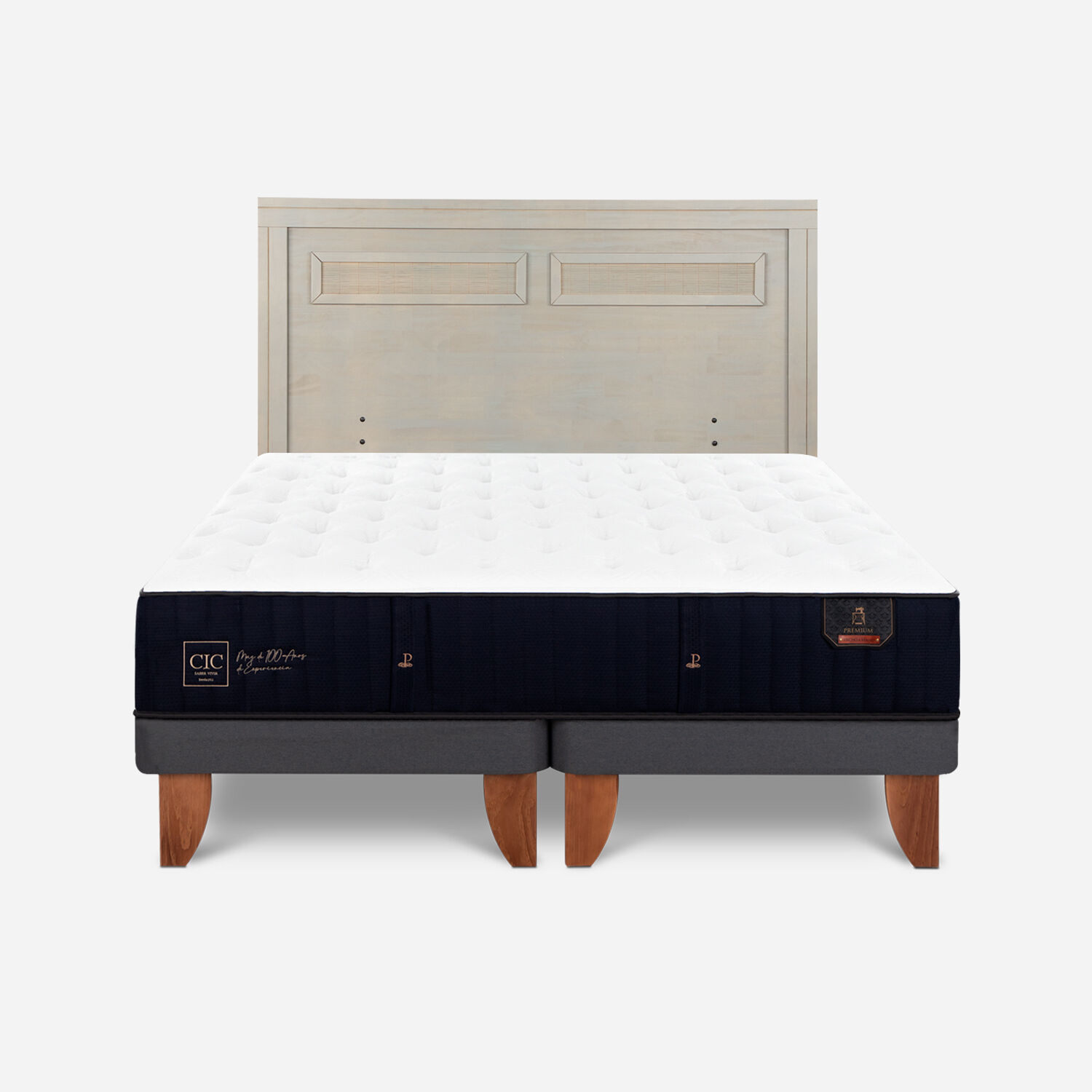 Cama Europea 2 Plazas Premium Base Dividida + Respaldo Mil&aacute;n Alpino
