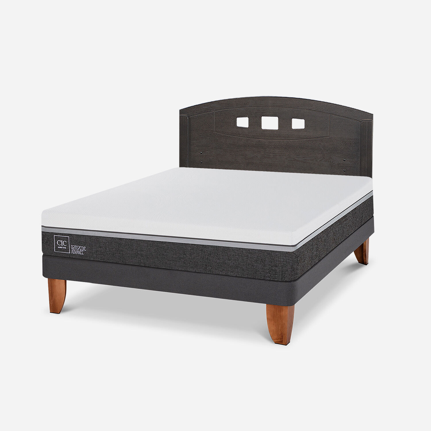 Cama Europea 2 Plazas Ortopedic Advance Base Normal + RespaldoGales Gris