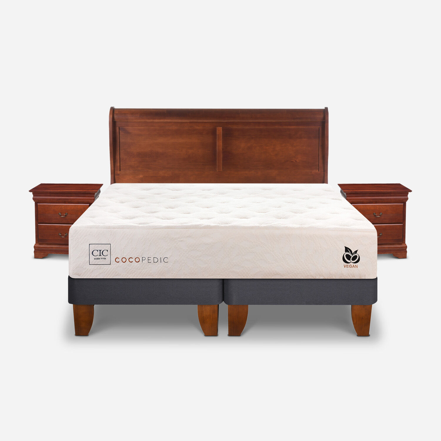 Cama Europea 2 Plazas Cocopedic Base Dividida + Set Mir&oacute; Caramel