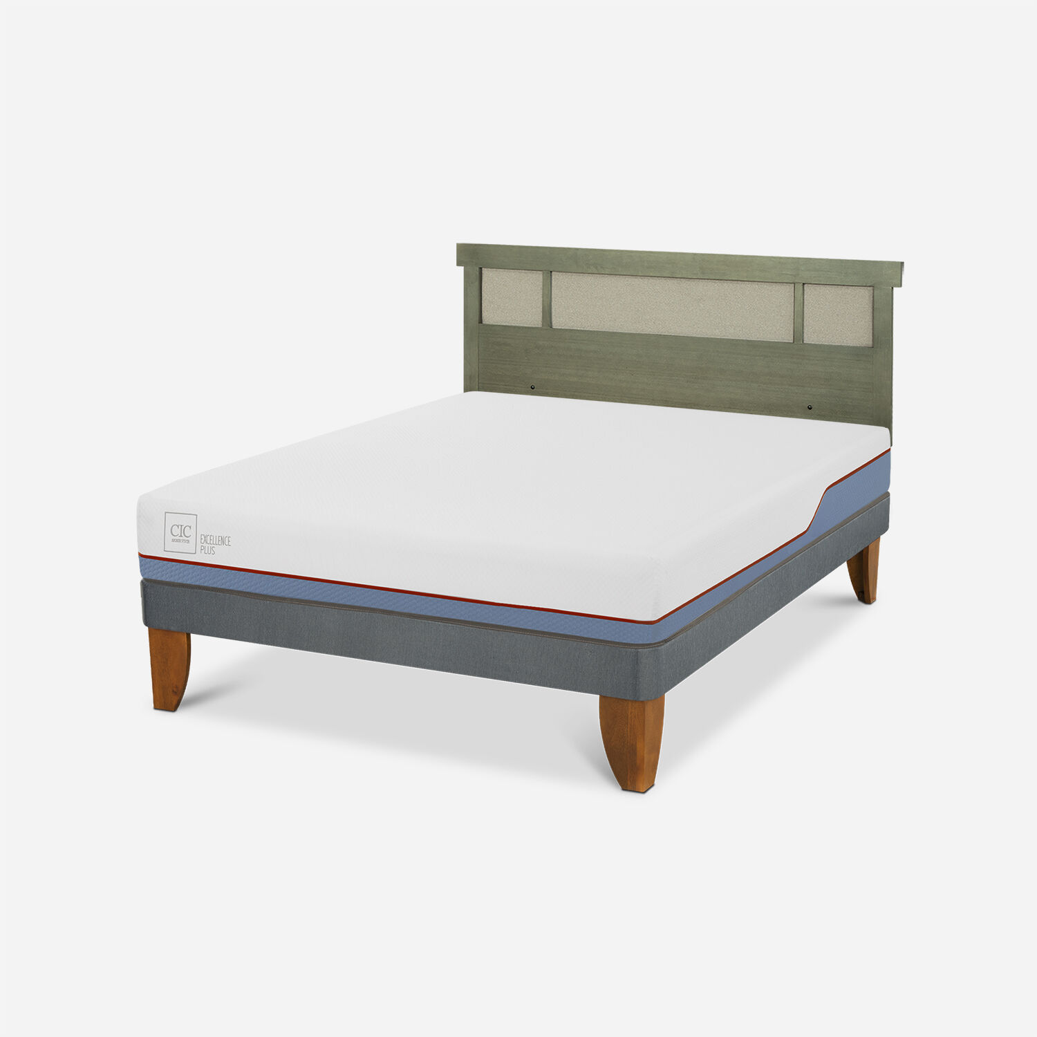 Cama Europea 2 Plazas Excellence Plus Base Normal + Respaldo Dubl&iacute;n Olivo